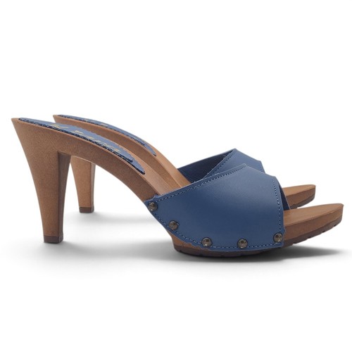 Zoccoli pelle blu - pelle,